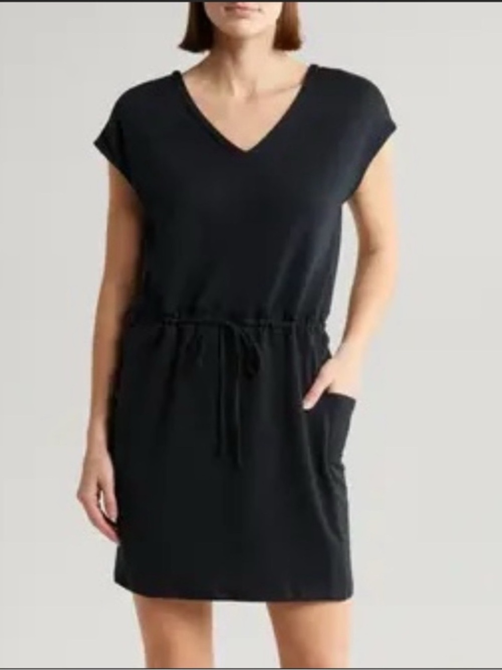 NWT Marika Becca Black V-Neck Cap Sleeve Jersey Shift Dress